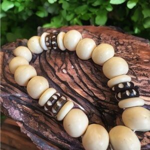 Genuine Bone and Brown Beaded Bracelet
